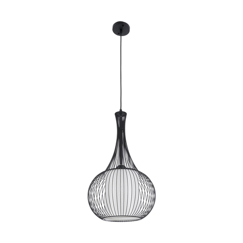 GloboStar® REA 01198 Μοντέρνο Κρεμαστό Φωτιστικό Πλέγμα Μονόφωτο 1 x E27 IP20 Μαύρο Μέταλλο με Λευκό Ύφασμα - Μ30 x Π30 x Υ50cm