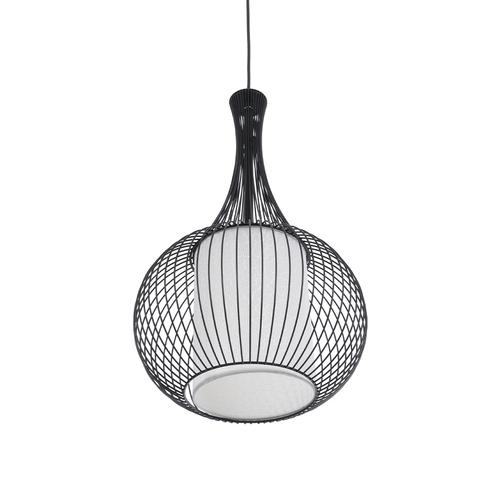 GloboStar® REA 01198 Μοντέρνο Κρεμαστό Φωτιστικό Πλέγμα Μονόφωτο 1 x E27 IP20 Μαύρο Μέταλλο με Λευκό Ύφασμα - Μ30 x Π30 x Υ50cm