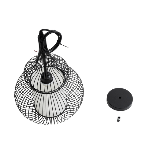 GloboStar® REA 01199 Μοντέρνο Κρεμαστό Φωτιστικό Πλέγμα Μονόφωτο 1 x E27 IP20 Μαύρο Μέταλλο με Λευκό Ύφασμα - Μ31 x Π31 x Υ42cm