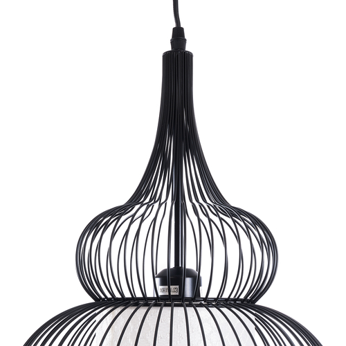 GloboStar® REA 01199 Μοντέρνο Κρεμαστό Φωτιστικό Πλέγμα Μονόφωτο 1 x E27 IP20 Μαύρο Μέταλλο με Λευκό Ύφασμα - Μ31 x Π31 x Υ42cm