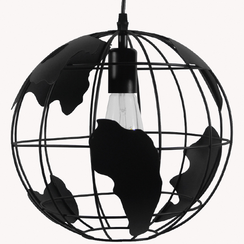GloboStar® EARTH 01205 Vintage Κρεμαστό Φωτιστικό Φιγούρα Μονόφωτο 1 x E27 IP20 Μαύρο Μέταλλο - Μ30 x Π30 x Υ30cm