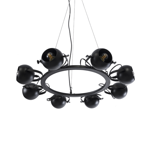 GloboStar® LINNYA 01219 Μοντέρνο Κρεμαστό Φωτιστικό Ανάρτηση Πολύφωτο 8 x E27 IP20 Μαύρο Μέταλλο - Μ78 x Π78 x Υ10cm