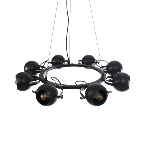GloboStar® LINNYA 01219 Μοντέρνο Κρεμαστό Φωτιστικό Ανάρτηση Πολύφωτο 8 x E27 IP20 Μαύρο Μέταλλο - Μ78 x Π78 x Υ10cm