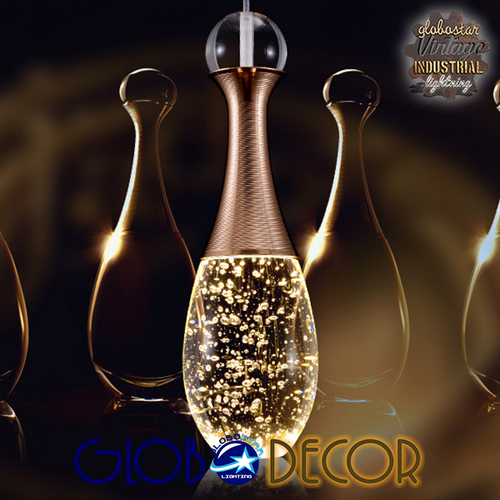 GloboStar® JADORE 01232 Μοντέρνο Κρεμαστό Φωτιστικό Ανάρτηση LED 5W 400lm 120°AC 220-240V IP20 Θερμό Λευκό 3000K Χάλκινο Μέταλλο με Διάφανο Γυαλί - Μ8 x Π8 x Υ26cm - 2 Χρόνια Εγγύηση