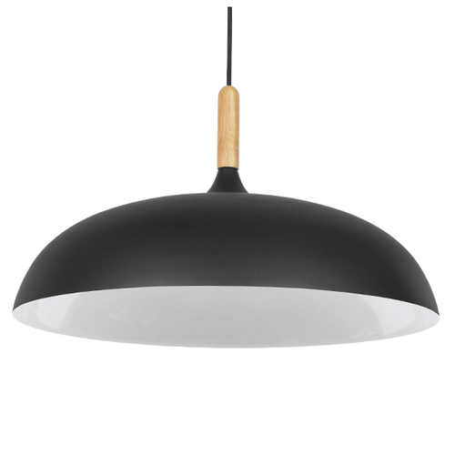 GloboStar® VALLETE 01258 Μοντέρνο Κρεμαστό Φωτιστικό Καμπάνα Μονόφωτο 1 x E27 IP20 Μαύρο Μέταλλο με Μπεζ Ξύλο - Μ45 x Π45 x Υ27cm