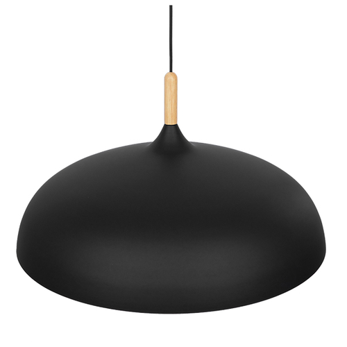 GloboStar® VALLETE 01259 Μοντέρνο Κρεμαστό Φωτιστικό Καμπάνα Μονόφωτο 1 x E27 IP20 Μαύρο Μέταλλο με Μπεζ Ξύλο - Μ60 x Π60 x Υ35cm