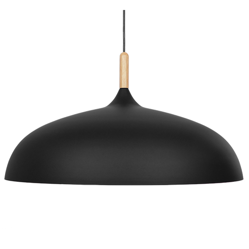 GloboStar® VALLETE 01259 Μοντέρνο Κρεμαστό Φωτιστικό Καμπάνα Μονόφωτο 1 x E27 IP20 Μαύρο Μέταλλο με Μπεζ Ξύλο - Μ60 x Π60 x Υ35cm