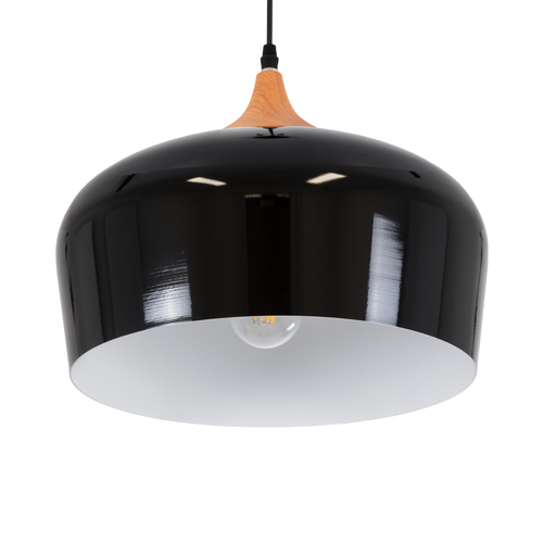 GloboStar® VILI 01261 Μοντέρνο Κρεμαστό Φωτιστικό Καμπάνα Μονόφωτο 1 x E27 IP20 Μαύρο & Μπεζ Μέταλλο - Μ35 x Π35 x Υ27cm