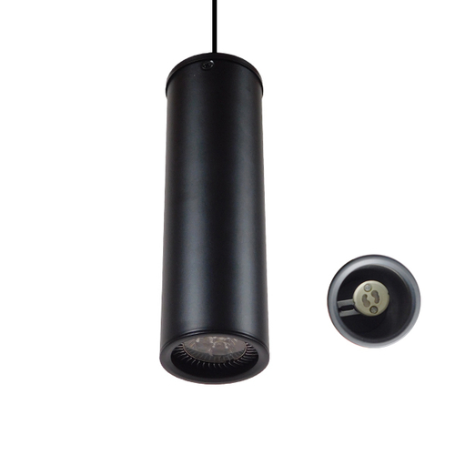 GloboStar® CANNON 01275 Μοντέρνο Κρεμαστό Φωτιστικό Κύλινδρος Μονόφωτο 1 x GU10 Μαύρο Μέταλλο - Μ6 x Π6 x Y20cm