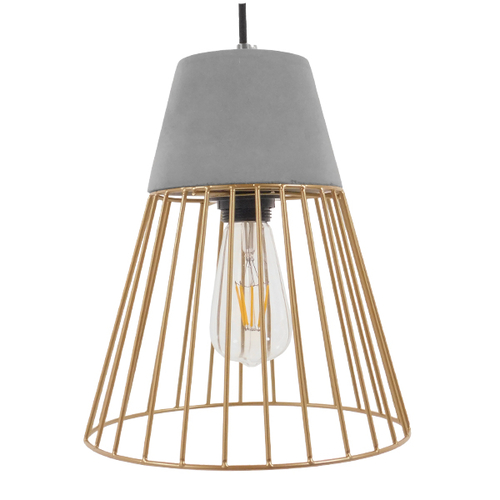 GloboStar® DURANT 01323 Μοντέρνο Κρεμαστό Φωτιστικό Πλέγμα Μονόφωτο 1 x E27 IP20 Γκρι Τσιμέντο με Μπεζ Μέταλλο - Μ25 x Π25 x Υ31cm