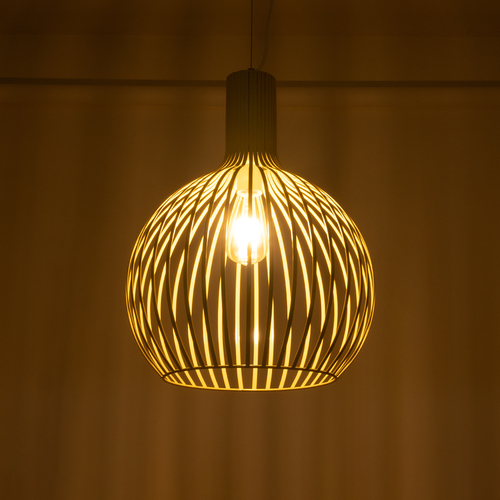 GloboStar® SCANDI 01267 Vintage Κρεμαστό Φωτιστικό Πλέγμα Μονόφωτο 1 x E27 IP20 Μπεζ Μέταλλο - Μ38 x Π38 x Y50cm