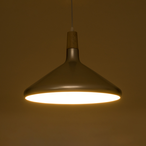 GloboStar® FELICITA 01276 Μοντέρνο Κρεμαστό Φωτιστικό Καμπάνα Μονόφωτο 1 x E27 IP20 Ασημί Μέταλλο με Μπεζ Ξύλο - Μ40 x Π40 x Y30cm