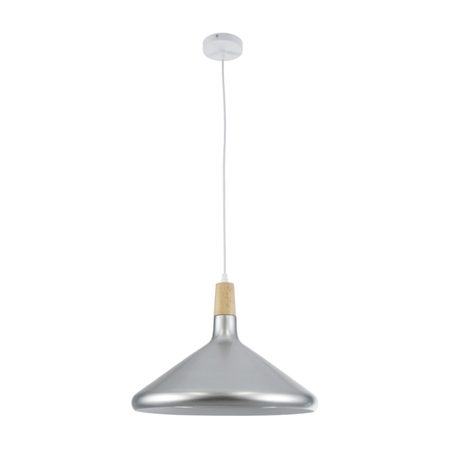 GloboStar® FELICITA 01276 Μοντέρνο Κρεμαστό Φωτιστικό Καμπάνα Μονόφωτο 1 x E27 IP20 Ασημί Μέταλλο με Μπεζ Ξύλο - Μ40 x Π40 x Y30cm