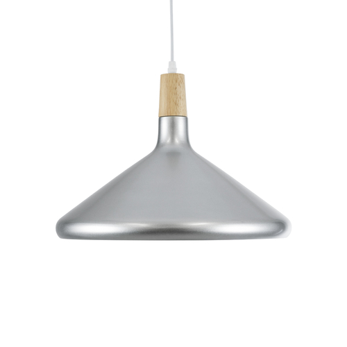 GloboStar® FELICITA 01276 Μοντέρνο Κρεμαστό Φωτιστικό Καμπάνα Μονόφωτο 1 x E27 IP20 Ασημί Μέταλλο με Μπεζ Ξύλο - Μ40 x Π40 x Y30cm