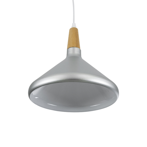 GloboStar® FELICITA 01277 Μοντέρνο Κρεμαστό Φωτιστικό Καμπάνα Μονόφωτο 1 x E27 IP20 Ασημί Μέταλλο με Μπεζ Ξύλο - Μ30 x Π30 x Υ25cm