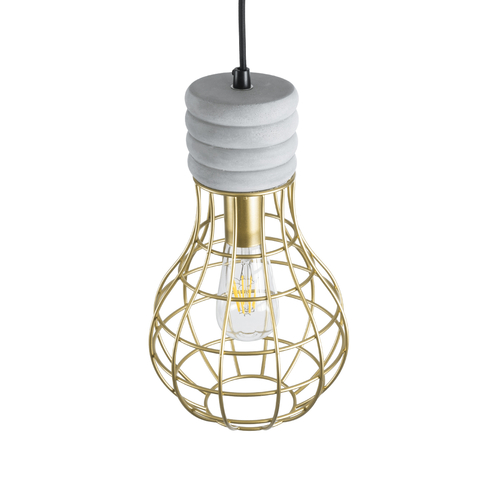 GloboStar® DURANT 01325 Μοντέρνο Κρεμαστό Φωτιστικό Πλέγμα Μονόφωτο 1 x E27 IP20 Γκρι Τσιμέντο με Χρυσό Μέταλλο - Μ20 x Π20 x Υ35cm