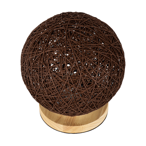 GloboStar® OCEANA 01337 Boho Επιτραπέζιο Φωτιστικό Πορτατίφ Μονόφωτο Καφέ Σκούρο Ξύλινο Ψάθινο Rattan Φ20 x Υ22cm