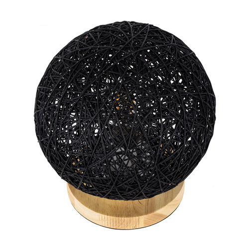 GloboStar® OCEANA 01338 Boho Επιτραπέζιο Φωτιστικό Πορτατίφ Μονόφωτο Μαύρο Ξύλινο Ψάθινο Rattan Φ20 x Υ22cm