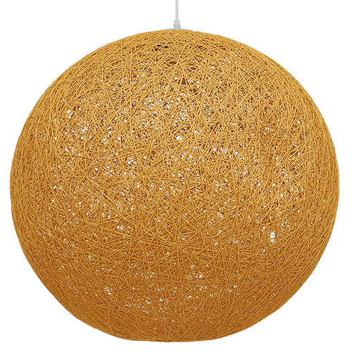 GloboStar® OCEANA 01361 Boho Κρεμαστό Φωτιστικό Μπάλα Μονόφωτο 1 x E27 IP20 Μπεζ & Χρυσό Σχοινί - Μ60 x Π60 x Υ60cm