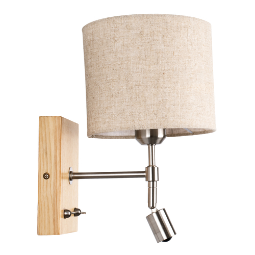 GloboStar® ELEGANT 01496 Μοντέρνο Επιτοίχιο Φωτιστικό Απλίκα με Ρυθμίζόμενο Σώμα LED Δίφωτο 1 x E27 IP20 Μπεζ Ύφασμα με Μπρούτζινο Μέταλλο - Μ18 x Π23.5 x Υ31cm