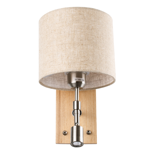 GloboStar® ELEGANT 01496 Μοντέρνο Επιτοίχιο Φωτιστικό Απλίκα με Ρυθμίζόμενο Σώμα LED Δίφωτο 1 x E27 IP20 Μπεζ Ύφασμα με Μπρούτζινο Μέταλλο - Μ18 x Π23.5 x Υ31cm