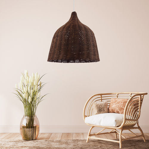 GloboStar® BAHAMAS 01368 Boho Κρεμαστό Φωτιστικό Καμπάνα Μονόφωτο 1 x E27 IP20 Καφέ Ξύλο - Μ45 x Π45 x Υ45cm