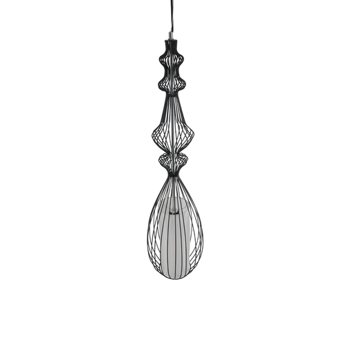 GloboStar® LILY 01561 Vintage Κρεμαστό Φωτιστικό Πλέγμα Μονόφωτο 1 x E27 IP20 Μαύρο Μέταλλο με Λευκό Ύφασμα - Μ90 x Π90 x Υ20cm