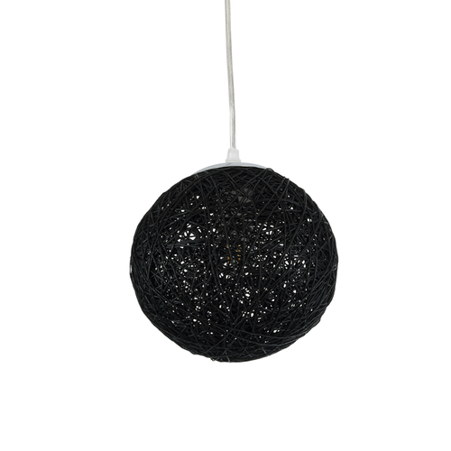 GloboStar® OCEANA 01356 Boho Κρεμαστό Φωτιστικό Μπάλα Μονόφωτο 1 x E27 IP20 Μαύρο Σχοινί - Μ20 x Π20 x Υ20cm