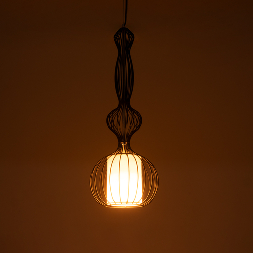 GloboStar® LILY 01560 Vintage Κρεμαστό Φωτιστικό Πλέγμα Μονόφωτο 1 x E27 IP20 Μαύρο Μέταλλο με Λευκό Ύφασμα - Μ25 x Π25 x Υ67cm