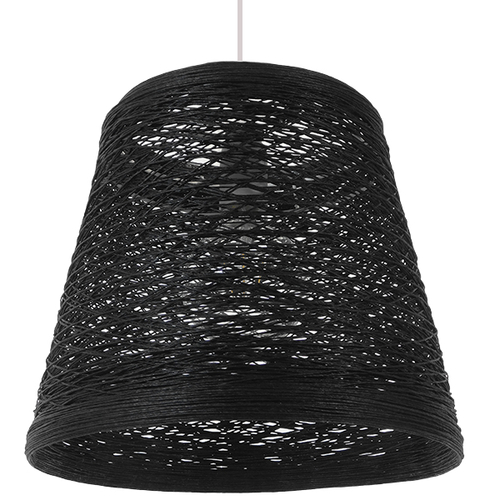 GloboStar® PLAYROOM 01563 Vintage Κρεμαστό Φωτιστικό Καπέλο Μονόφωτο 1 x E27 IP20 Μαύρο Rattan - Μ32 x Π32 x Υ27cm