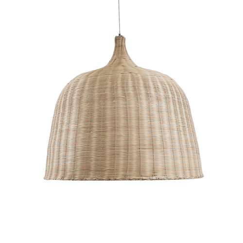 GloboStar® BAHAMAS 01570 Boho Κρεμαστό Φωτιστικό Καμπάνα Μονόφωτο 1 x E27 IP20 Μπεζ Ξύλο - Μ90 x Π90 x Y90cm