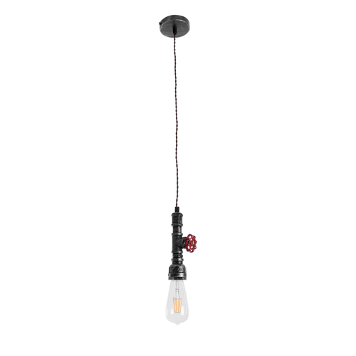 GloboStar® SPIGOT 01583 Vintage Κρεμαστό Φωτιστικό Ανάρτηση Μονόφωτο 1 x E27 IP20 Ασημί & Κόκκινο Μέταλλο - Μ5 x Π5 x Y20cm
