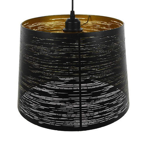 GloboStar® ACCADEMIA 01584 Μοντέρνο Κρεμαστό Φωτιστικό Καπέλο Μονόφωτο 1 x E27 IP20 Μαύρο & Χρυσό Μέταλλο - Μ35 x Π35 x Y25cm