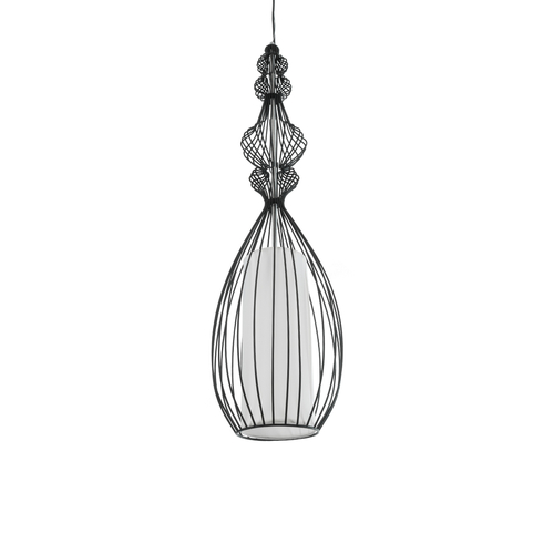 GloboStar® LILY 01561 Vintage Κρεμαστό Φωτιστικό Πλέγμα Μονόφωτο 1 x E27 IP20 Μαύρο Μέταλλο με Λευκό Ύφασμα - Μ90 x Π90 x Υ20cm