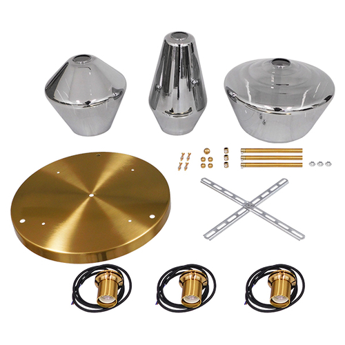 GloboStar® AMARIS 00976 Μοντέρνο Κρεμαστό Φωτιστικό Ανάρτηση Τρίφωτο 3 x E27 IP20 Χρυσό Μέταλλο με Ασημί Γυαλί - Μ50 x Π50 x Y30cm