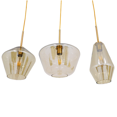 GloboStar® AMARIS 00977 Μοντέρνο Κρεμαστό Φωτιστικό Ανάρτηση Τρίφωτο 3 x E27 IP20 Χρυσό Μέταλλο με Μελί Γυαλί - Μ75 x Π30 x Υ30cm