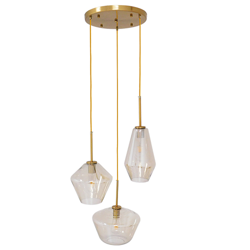 GloboStar® AMARIS 00978 Μοντέρνο Κρεμαστό Φωτιστικό Ανάρτηση Τρίφωτο 3 x E27 IP20 Χρυσό Μέταλλο με Μελί Γυαλί - Μ50 x Π50 x Y30cm