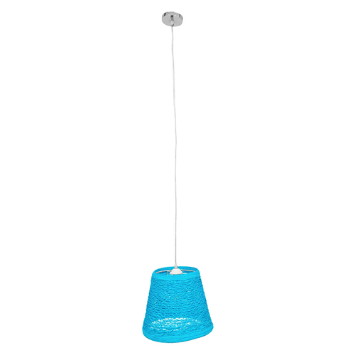 GloboStar® PLAYROOM 00995 Vintage Κρεμαστό Φωτιστικό Καμπάνα Μονόφωτο 1 x E27 IP20 Μπλε Rattan - Μ32 x Π32 x Υ27cm