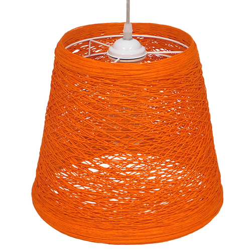 GloboStar® PLAYROOM 00997 Vintage Κρεμαστό Φωτιστικό Καμπάνα Μονόφωτο 1 x E27 IP20 Πορτοκαλί Rattan - Μ32 x Π32 x Υ27cm