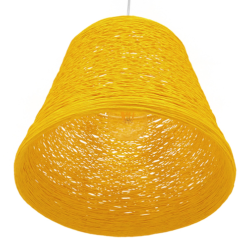 GloboStar® PLAYROOM 00998 Vintage Κρεμαστό Φωτιστικό Καμπάνα Μονόφωτο 1 x E27 IP20 Κίτρινο Rattan - Μ32 x Π32 x Υ27cm