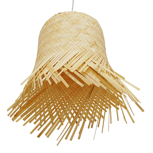 GloboStar® HAWAII 01103 Boho Κρεμαστό Φωτιστικό Καμπάνα Μονόφωτο 1 x E27 IP20 Μπέζ Ξύλο - Μ40 x Π40 x Y43cm