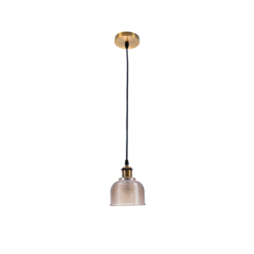 GloboStar® SEGRETO 01448 Vintage Κρεμαστό Φωτιστικό Μονόφωτο Καμπάνα 1 x E27 IP20 Φιμέ Χρυσό Γυαλί με Χρυσό Μέταλλο - Μ14 x Π14 x Υ18cm