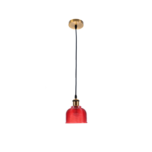 GloboStar® SEGRETO 01450 Vintage Κρεμαστό Φωτιστικό Μονόφωτο Καμπάνα 1 x E27 IP20 Κόκκινο Γυαλί με Χρυσό Μέταλλο - Μ14 x Π14 x Υ18cm