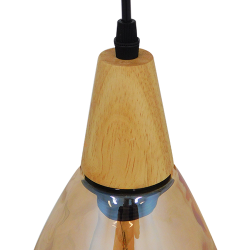 GloboStar® NOAH 01490 Μοντέρνο Κρεμαστό Φωτιστικό Ανάρτηση Μονόφωτο 1 x E27 IP20 Μελί Γυαλί με Μπεζ Ξύλο - Μ16 x Π16 x Υ30cm