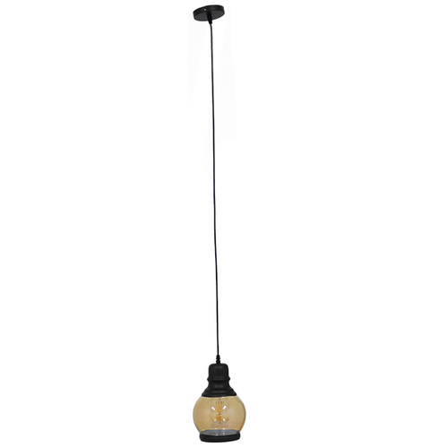 GloboStar® OLIVER 01505 Vintage Κρεμαστό Φωτιστικό Καμπάνα Μονόφωτο 1 x E27 IP20 Μελί Γυαλί με Μαύρο Μέταλλο - Μ16 x Π16 x Υ25cm
