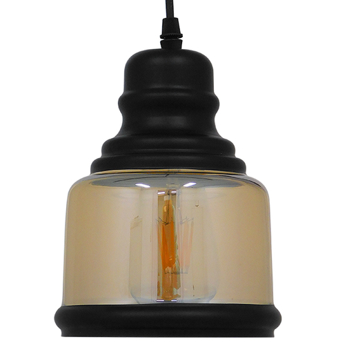 GloboStar® OLIVER 01506 Vintage Κρεμαστό Φωτιστικό Καμπάνα Μονόφωτο 1 x E27 IP20 Μελί Γυαλί με Μαύρο Μέταλλο - Μ15 x Π15 x Υ21.5cm