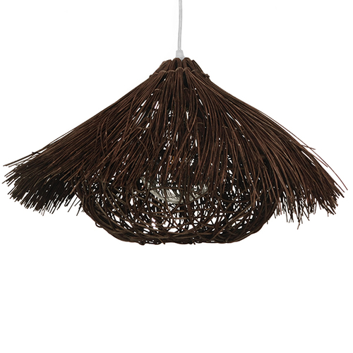 GloboStar® CHEOPE 01600 Boho Κρεμαστό Φωτιστικό Πλέγμα Μονόφωτο 1 x E27 IP20 Καφέ Ξύλο με Καφέ Rattan - Μ50 x Π50 x Y30cm