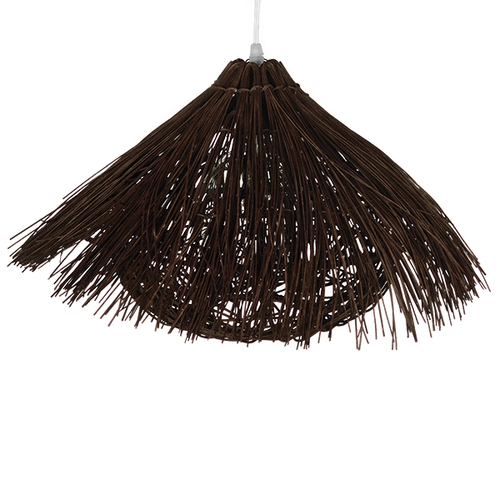 GloboStar® CHEOPE 01600 Boho Κρεμαστό Φωτιστικό Πλέγμα Μονόφωτο 1 x E27 IP20 Καφέ Ξύλο με Καφέ Rattan - Μ50 x Π50 x Y30cm