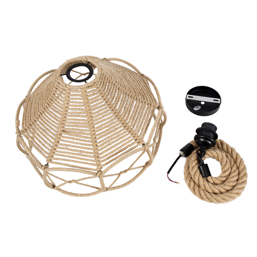 GloboStar® TESSUTI 01614 Boho Κρεμαστό Φωτιστικό Πλέγμα Μονόφωτο 1 x E27 IP20 Μπεζ Σχοινί - Μ39 x Π39 x Y31cm