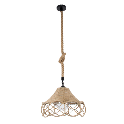 GloboStar® TESSUTI 01614 Boho Κρεμαστό Φωτιστικό Πλέγμα Μονόφωτο 1 x E27 IP20 Μπεζ Σχοινί - Μ39 x Π39 x Y31cm